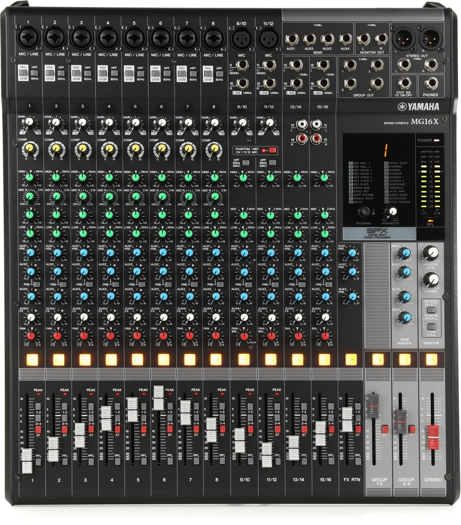 YAMAHA MG16X (8 XLR + 4 Stereo + Echo Effects Without USB) Analog Mixing Console,16-Channel Stereo Mixer With D-Pre Preamps, 24 Effect Programs, 4 Aux Sends, And 1-Knob Compressors, Black