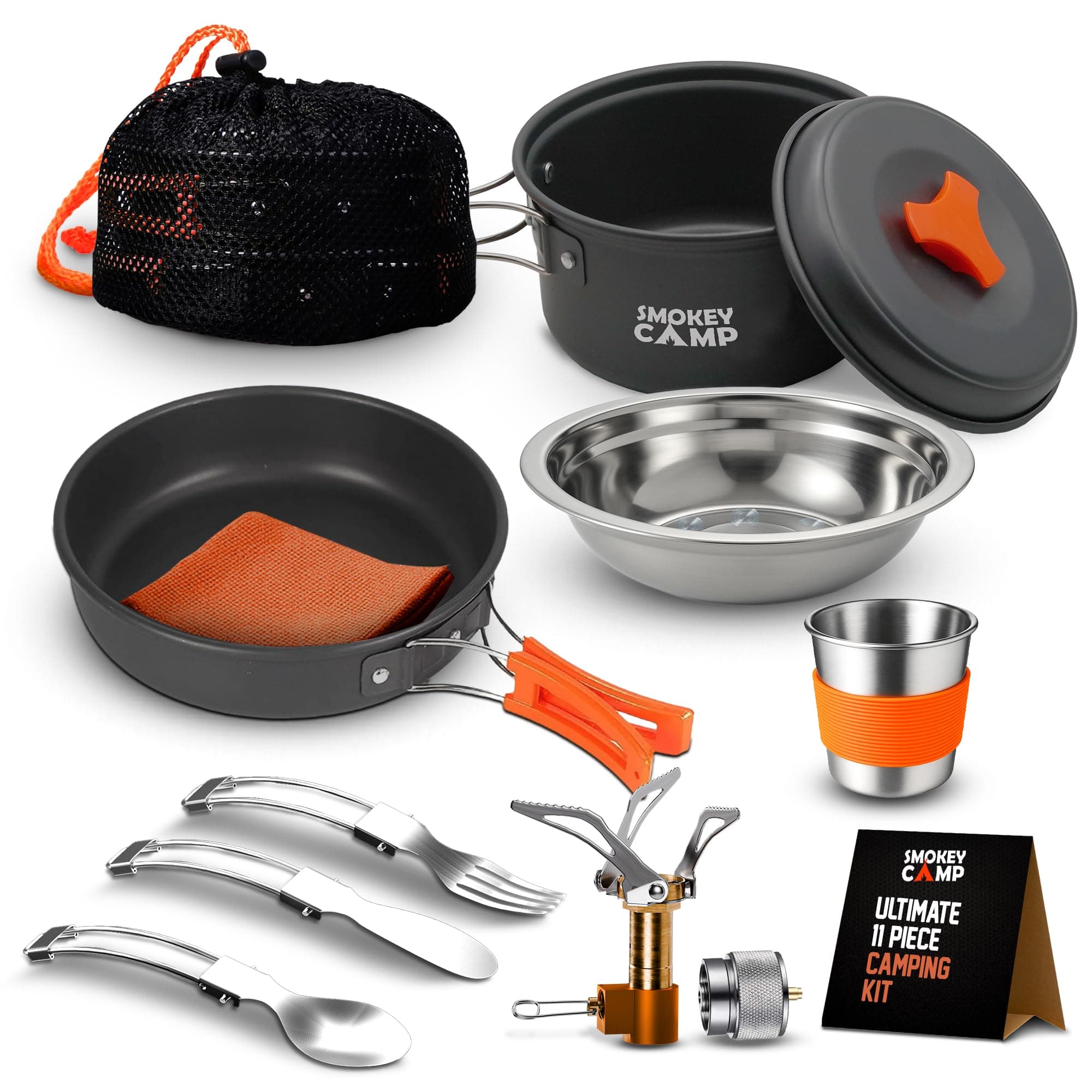 Camping Cookware Mess Kit Set with Stove - Backpacking Camping Pots and Pans Set, All in One Non-Stick Camping Cooking Set, Portable Stove, Hiking, Picnic, Outdoor & Camping Cookware Set