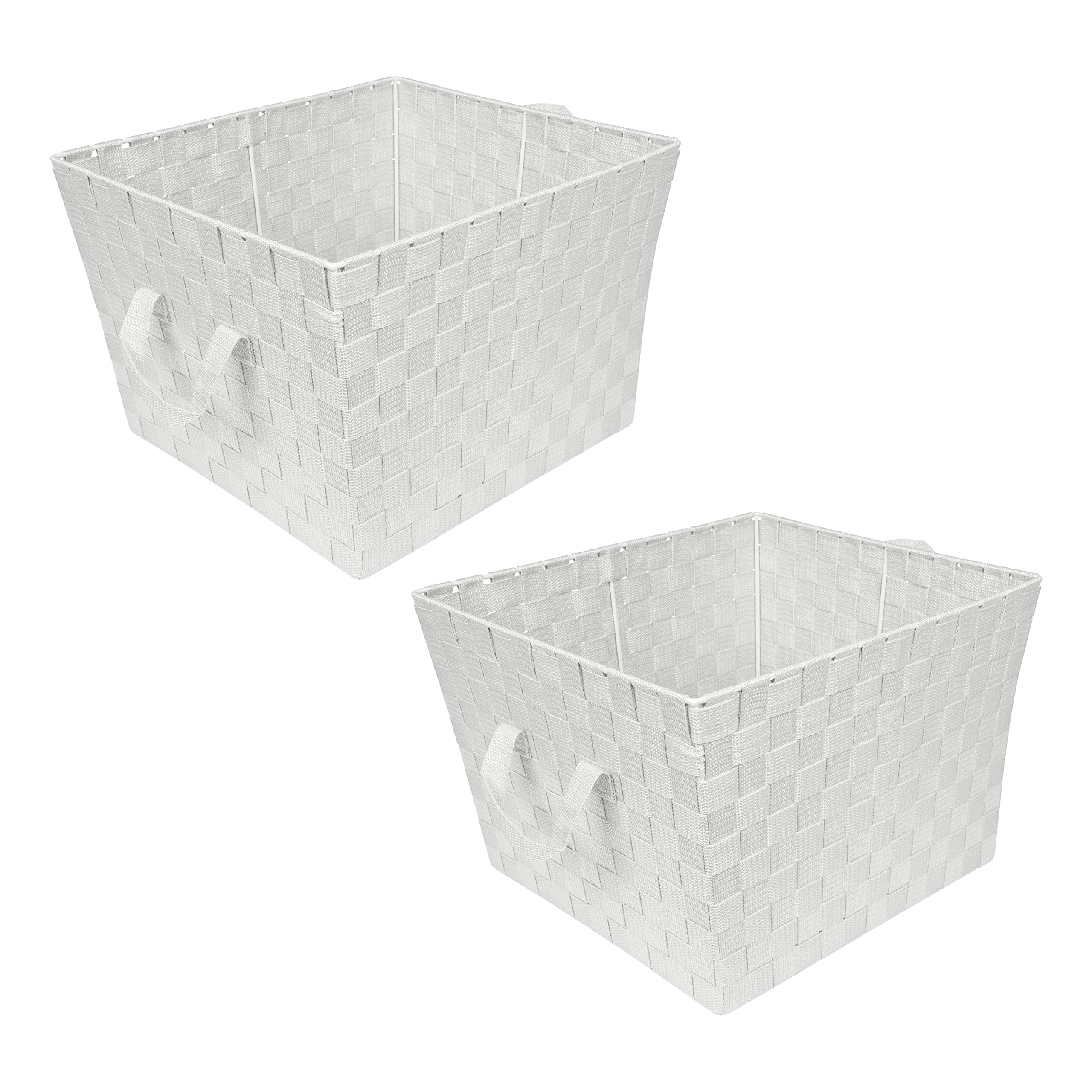 Simplify Large Woven Strap Tote | Decorative Storage Basket | 2 Handles | Organization | Closet | Bedroom | Bathroom | Nursery | Accessories | Toys | Gifts | 2 Pack | White