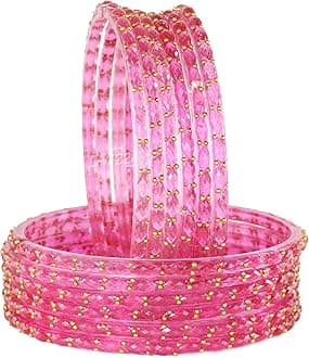 LAVAZZA Raindrop Glass Bangles Set For Women & Girls with Zircon Diamond Stone & Beads | Trendy Transparent Crystal Glass Bangles | Fancy Kanch ki Chudi Set | Bangles for Wedding, Party- Set of 12