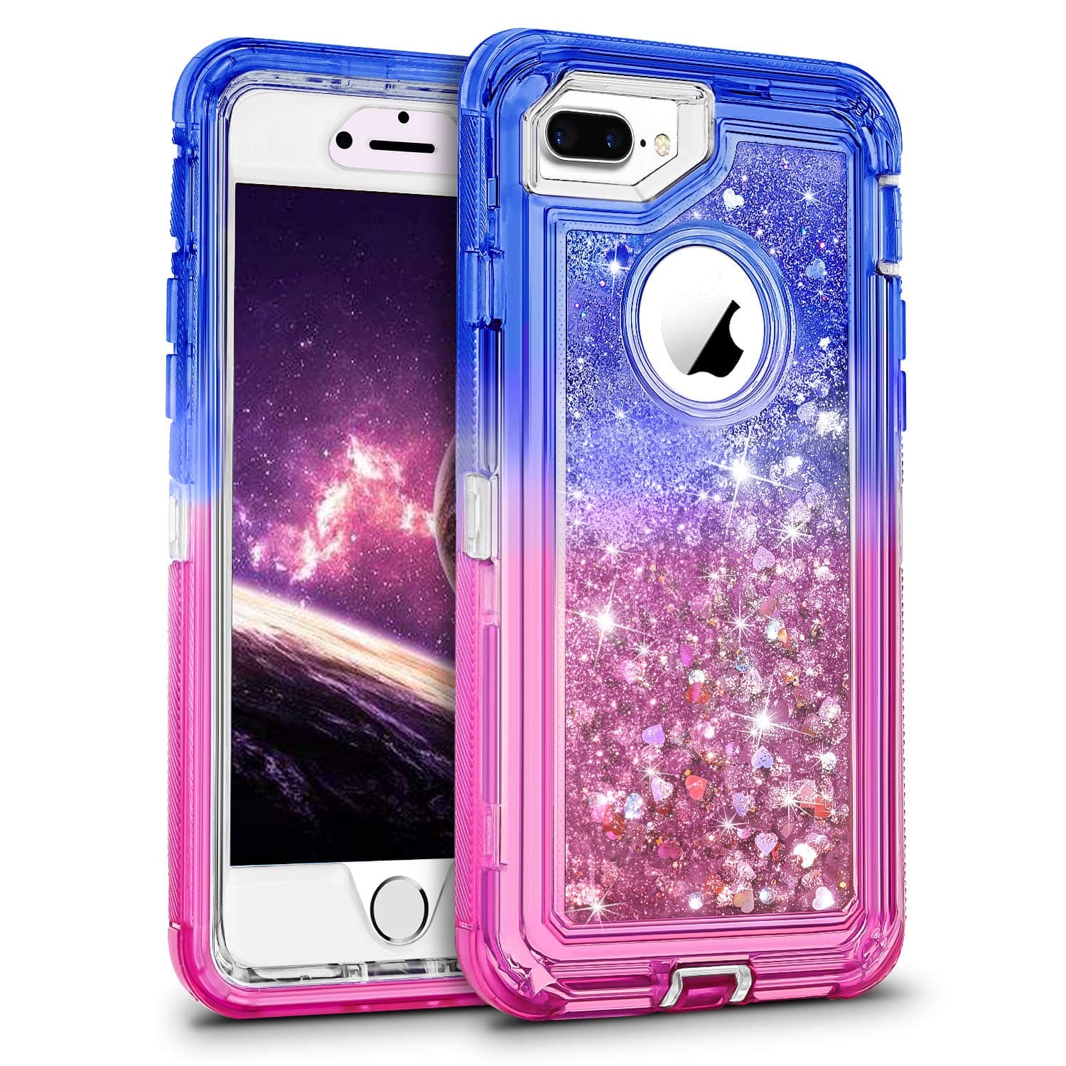 WESADN Case for iPhone 8 Plus Case,iPhone 7 Plus Case for Girls Women Cute Glitter Liquid Protective Bling Heavy Duty Shockproof Gradient Cover for iPhone 8 Plus 7 Plus 6 Plus 6s Plus,Blue Pink