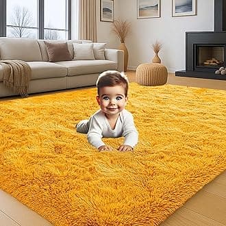 Aspire Homeware Rugs Living Room Large 160x230 Cm - Area Rugs for Bedroom - Super Soft Anti Slip Fluffy Shaggy Rug Thick Pile Non Shedding, Ochre