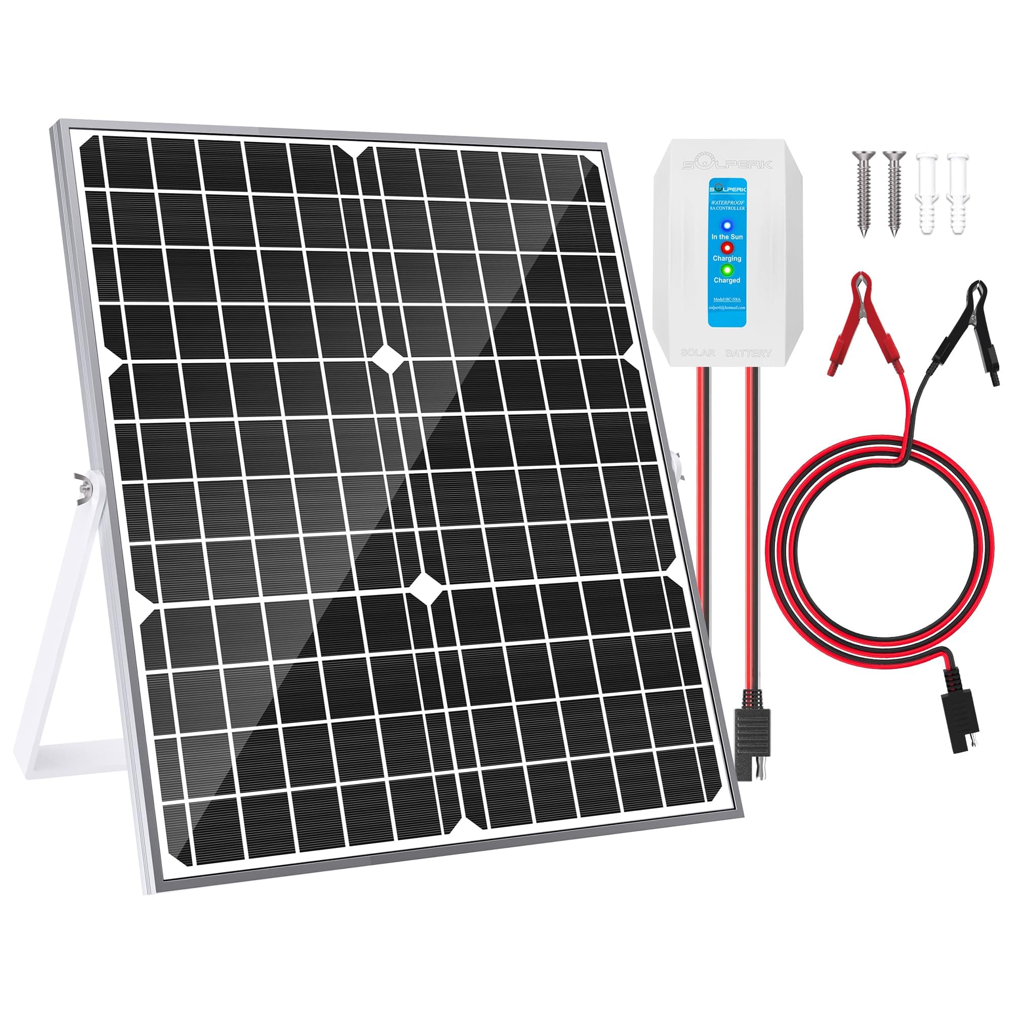 SOLPERK 30W Monocrystalline 12V Solar Panel + 8A Charge Controller + Bracket for RV, Camper, Vehicle, Caravan, Boat, Motorcycle