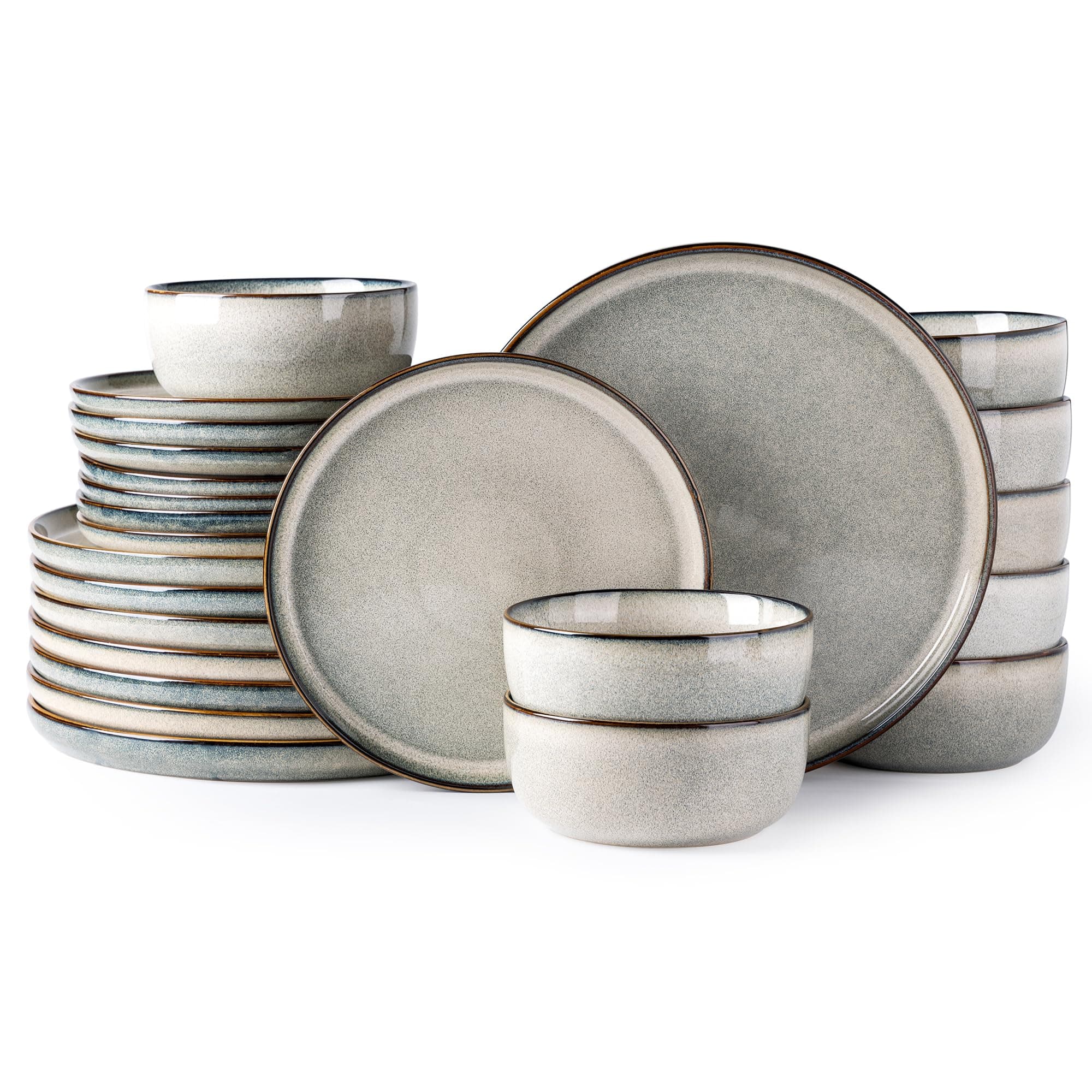 Ceramic Dinnerware Sets for 8, 24 Pieces Stoneware Plates and Bowls Sets, Chip and Scratch Resistant Dishes, Dishwasher & Microwave Safe, Reactive Glaze-Green Wheat