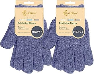 Evridwear Exfoliating Dual Texture Bath Gloves for Shower, Spa, Massage and Body Scrubs, Dead Skin Cell Remover, Gloves with Hanging Loop (2 Pairs Heavy)