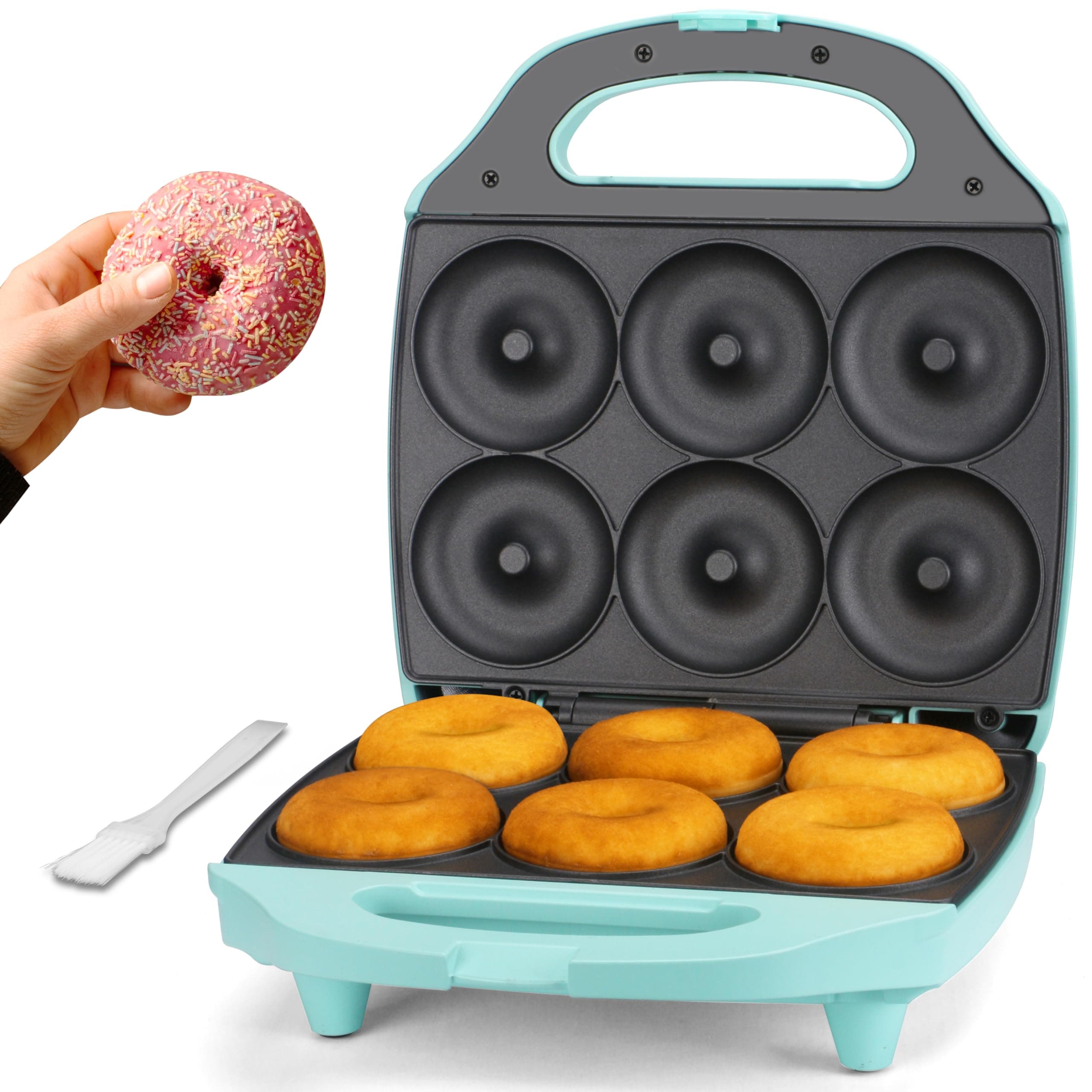 Baker’s Friend Mini Donut Maker Machine for Home, 6 x 3'' Mini Doughnut Maker Machine, Donut Maker for Kids, Maquina Para Hacer Donas, Donut Baking Pan, Donut Party, Aqua