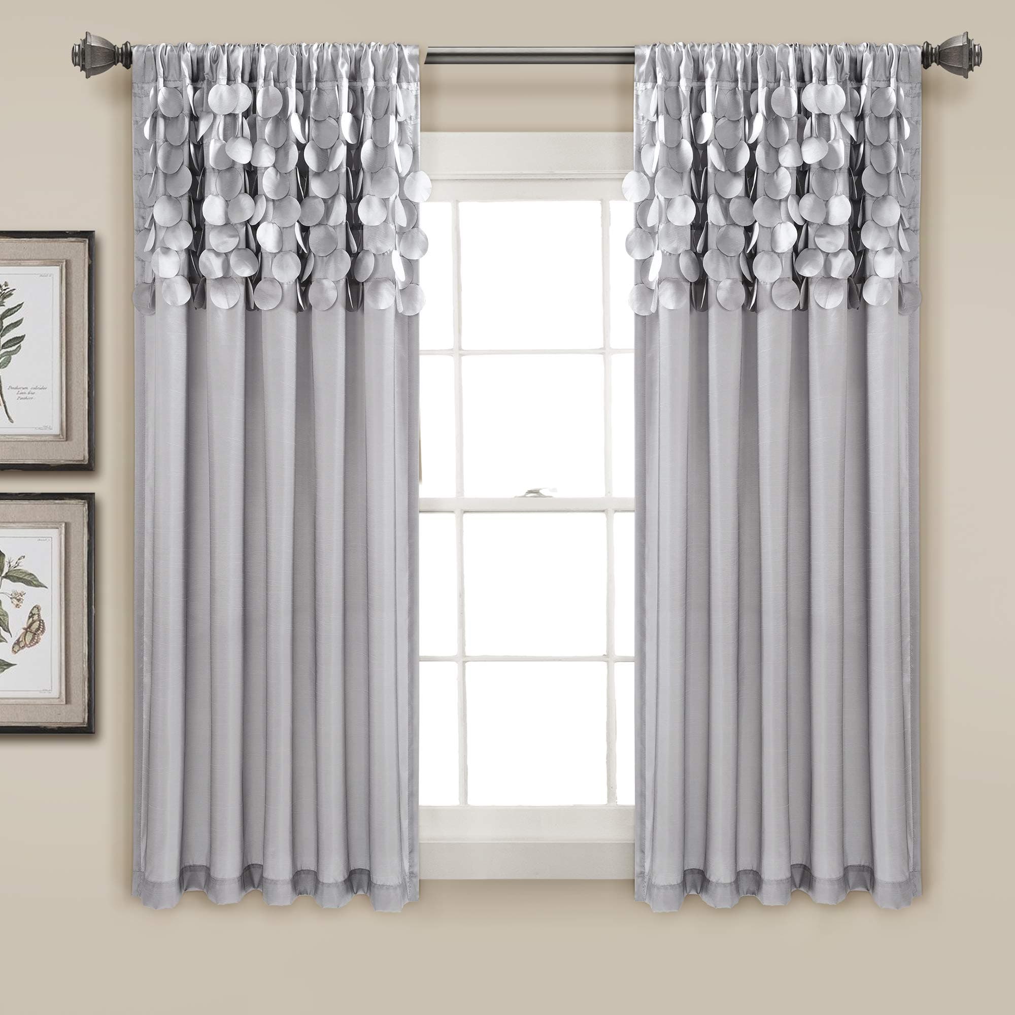 Lush Decor Circle Dream Window Curtains Panel Set for Living, Dining Room, Bedroom (Pair), 54"W x 63"L, Light Gray