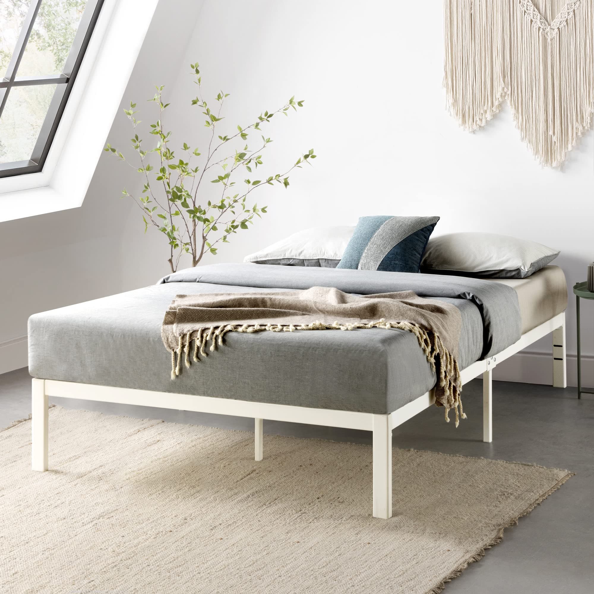Mellow Rocky Base E 14" Platform Bed Heavy Duty Steel White, w/ Patented Wide Slats (No Box Spring Needed)
