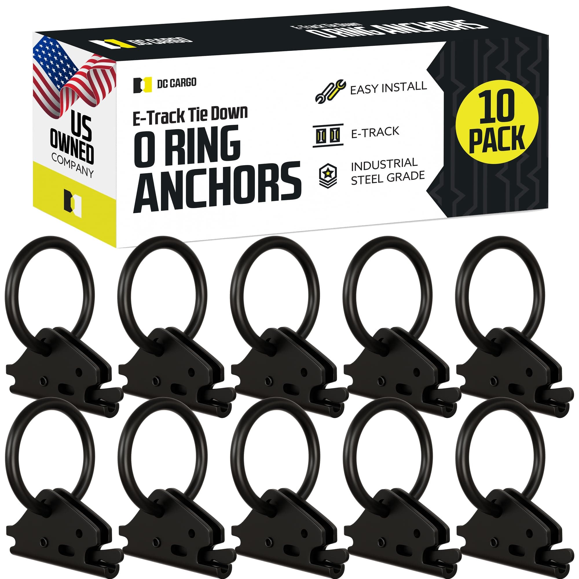 DC Cargo Mall Heavy-Duty Steel E-Track O-Ring (Pack of 10) - E-Track Accessories to Secure in Enclosed/Flatbed Trailers, Trucks, Vans, Motorcycles, Cars, SUVs, ATVs, UTVs, Boats, Snowmobiles, Bicycles