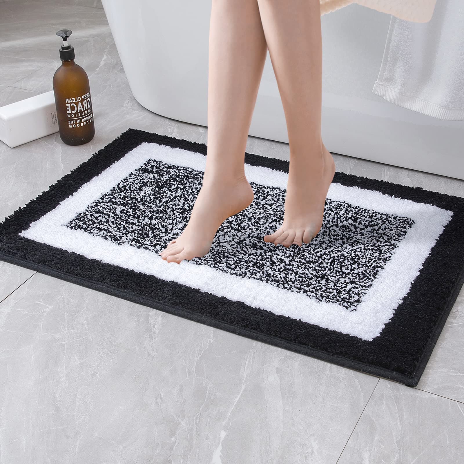 MIULEE Non Slip Bath Mats Extra Soft Thick Bathroom Mats Large Shower Mat Absorbent Rug Door Mat Inside Kitchen Rugs Carpet for Bedroom Kitchen Entrance 20x32 Inch 50x80cm Black