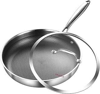DELARLO Tri-Ply Stainless Steel Pan, 18/10 Frying Pan, Oven Safe Up to 600°F, Nontoxic Cookware, Compatible with All Cooktops Skillet, Durable, Fast Even Heat Fry Pan,12" Hybird Pan