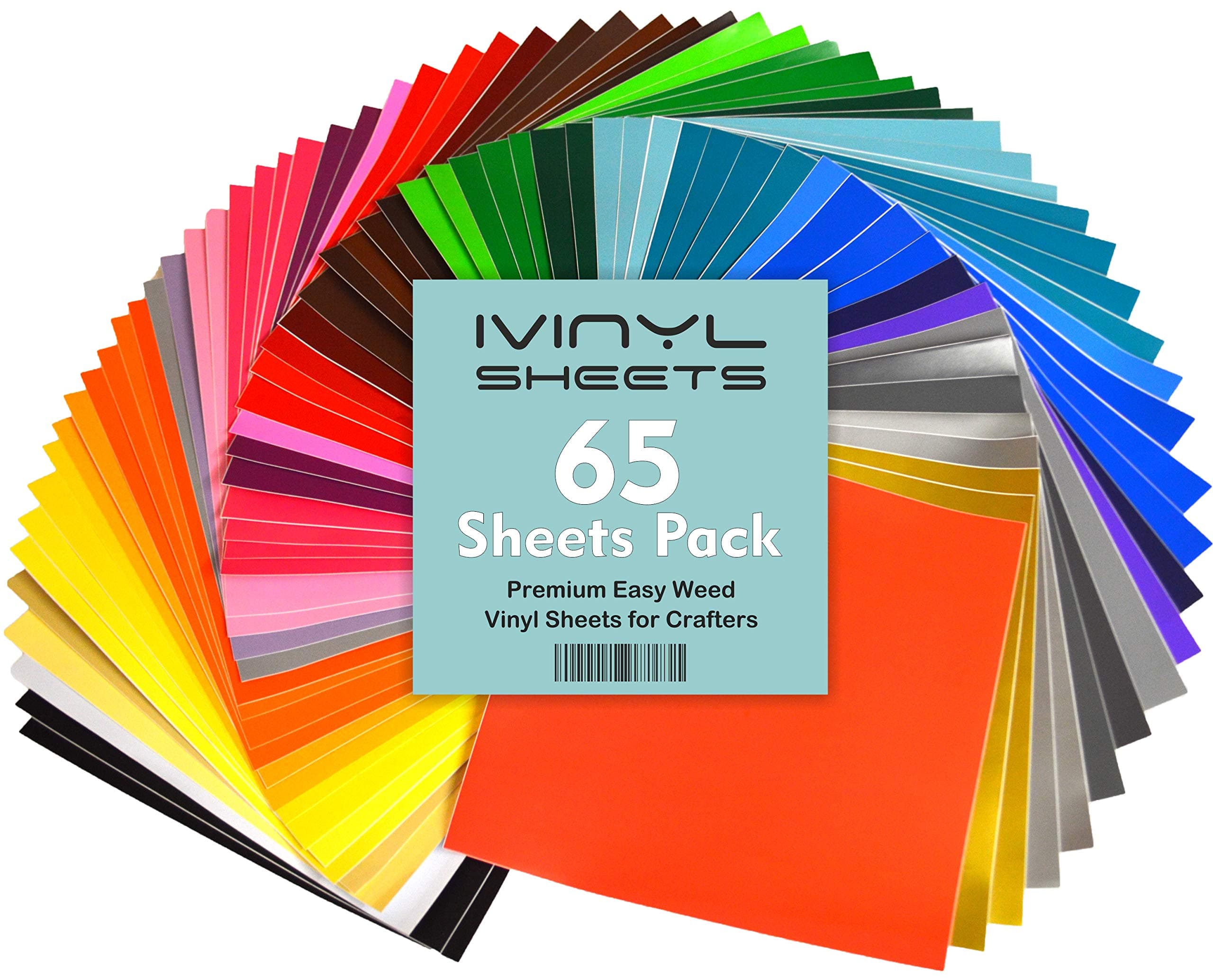 65 Sheets 12" x 12" Permanent Self Adhesive Backed Vinyl Sheets - 65 Glossy & Matt Assorted Colors Sheets for Cricut, Craft Cutters, Silhouette Cameo & Crafting Machines
