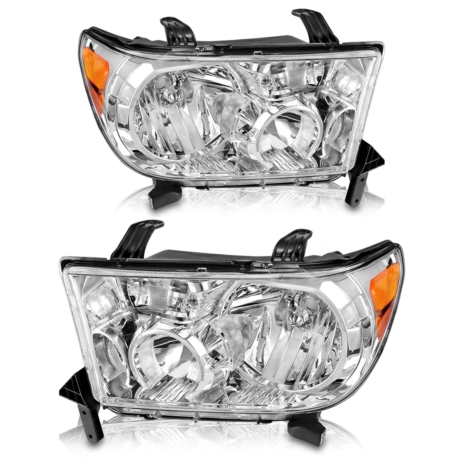 Headlights Assembly Compatible 2007 2008 2009 2010 2011 2012 2013 Toyota Tundra (W/o Headlight Leveling Models) /2008-2017 Toyota Sequoia Headlamp (12-14 Models Without Headlight Washer)