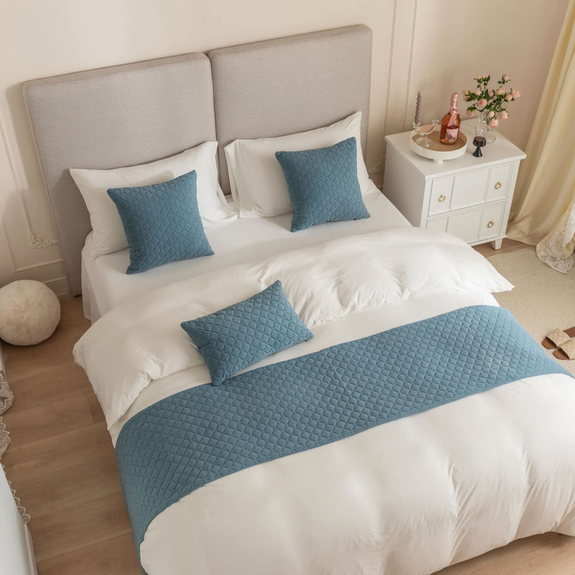 Bed Runner King Size,Haze blue Bed Runner For of Luxury Hotel Grade 180X45cm for 1.2m Bed