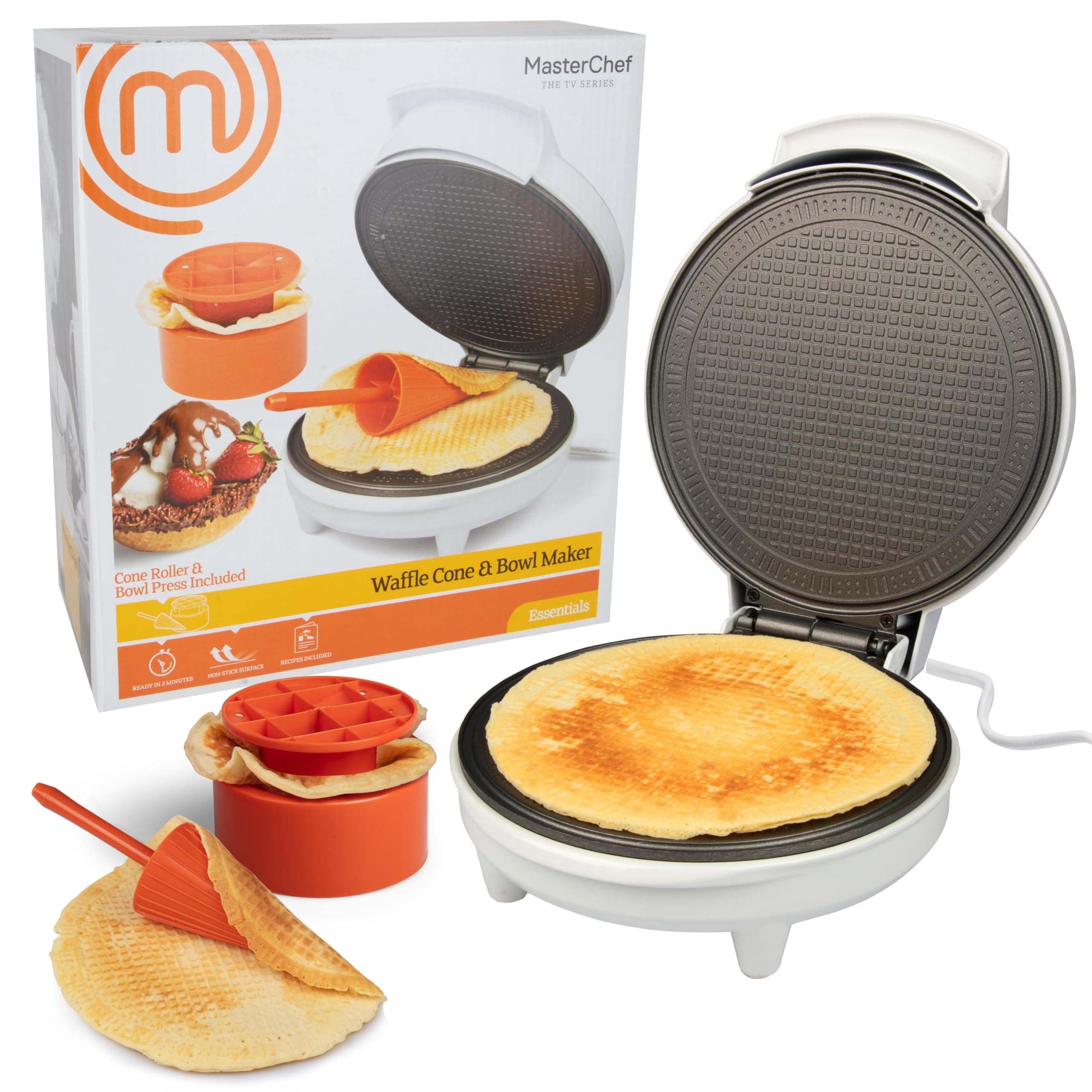 MasterChef Waffle Cone and Bowl Maker- Includes Shaper Roller and Bowl Press- Homemade Ice Cream Cone Baking Iron Machine, Fun Kitchen Appliance for Holiday Parties & Gift Giving