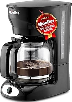 Mueller 12-Cup Drip Coffee Maker, Auto Keep Warm Function, Smart Anti-Drip System, with Permanent Filter and Borosilicate Glass Carafe, Clear Water Level Window Coffee Machine, Mother's Day Gift