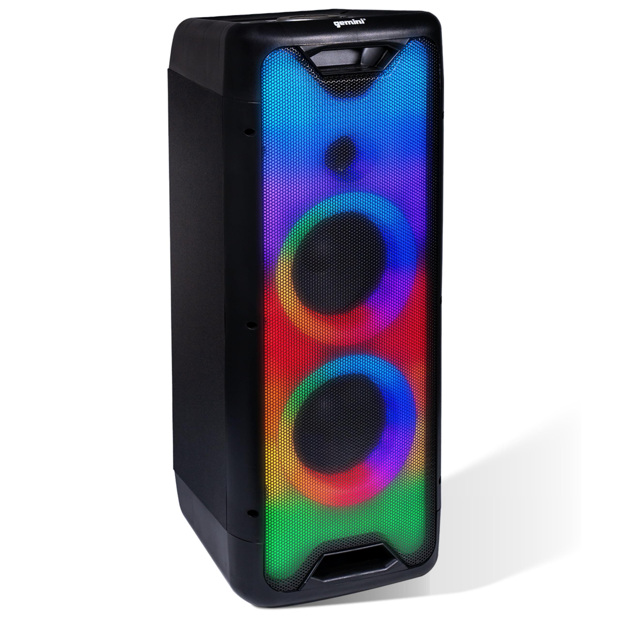 Gemini Bluetooth Speaker with LED Light Show, Dual 8" Woofers, Mic & Guitar Inputs, TWS Pairing, USB/FM/Bluetooth Playback, 16 Hr Battery, Remote Control – Perfect for Parties & Events (GLS-880)