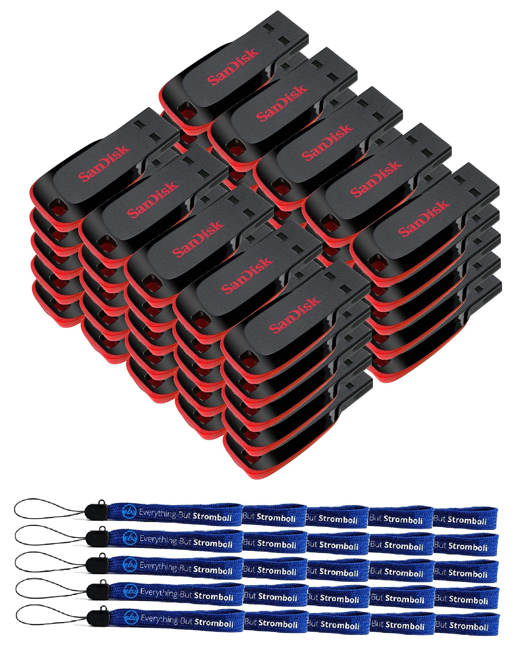 SanDisk Cruzer Blade 16GB (50 Pack) USB 2.0/3.0 Flash Drive Jump Drive Pen Drive SDCZ50-016G - with (25) Everything But Stromboli (tm) Lanyard