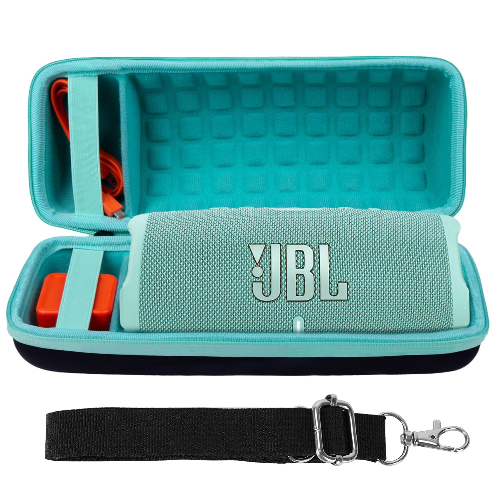 co2CREA Hard Carrying Case Replacement for JBL Charge 4 / Replacement for JBL Charge 5 Waterproof Portable Bluetooth Speaker (Black Case + Inside Teal)