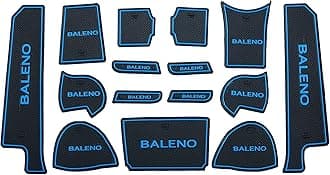 Car Drome | Door Cup Mat Set for Maruti Suzuki Baleno 2015 to 2021 Models Only | Premium Non Slip Rubber Inserts | Custom Fit 15 Pieces | Blue Trim Interior Accessories | Dustproof Washable