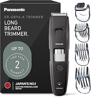 Panasonic Long Beard Trimmer for Men, 58 Length Settings and 4 Attachments for Cutting and Detailing, Cordless or Corded Operation – ER-GB96-K (Black)