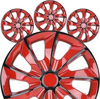 16" Premium Universal Wheel Rim Covers – Set of 4 Hubcaps,ABS&PC Material Hub Protection Accessory,Snap-on Replacement Caps for Car,Pickup Truck,SUV - 16 Inch Black&Red Lacquer