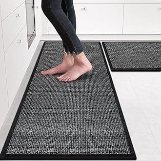 Kitchen Rugs Non Skid Washable Set of 2 PCS, Absorbent Runner Rugs for Kitchen, Farmhouse Weave Floor Mats in Front of Sink, 17.3"x 47"+17.3"x 29" (Inky)