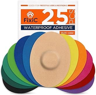 Fixic Freestyle Adhesive Patches 25 PCS – Good for Libre 1, 2, 3 & Plus – G7 & Stelo – Guardian – Waterproof Adhesive Bandages – Pre-Cut Back Paper – Long Fixation for Your Sensor! (Multi-Color)