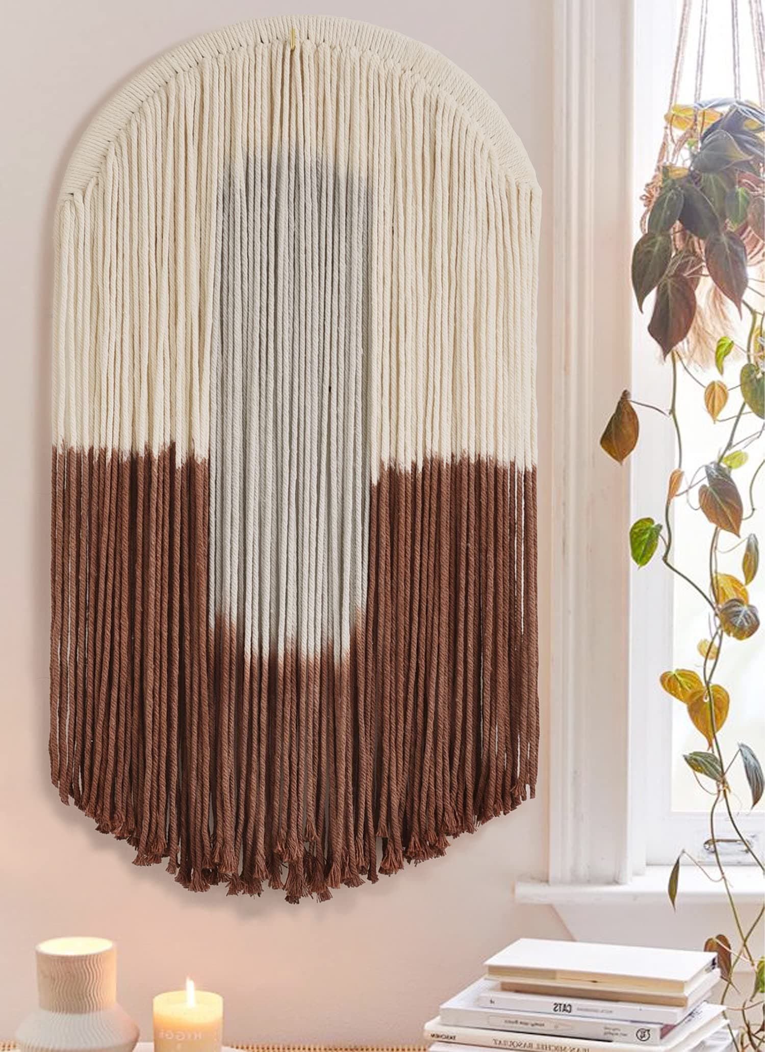 Jakalin Macrame Wall Hanging Brown Woven Circle Handmade Home Boho Wall Decor 27" L×13" W