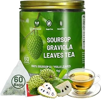 60 Premium Soursop Tea Bags - Pure Graviola Leaves, Herbal Soursop Leaf Tea, Guanabana Natural Tea｜Caffeine-Free｜Daily Enjoyment, Corn Fiber Sachets, Jar Packed