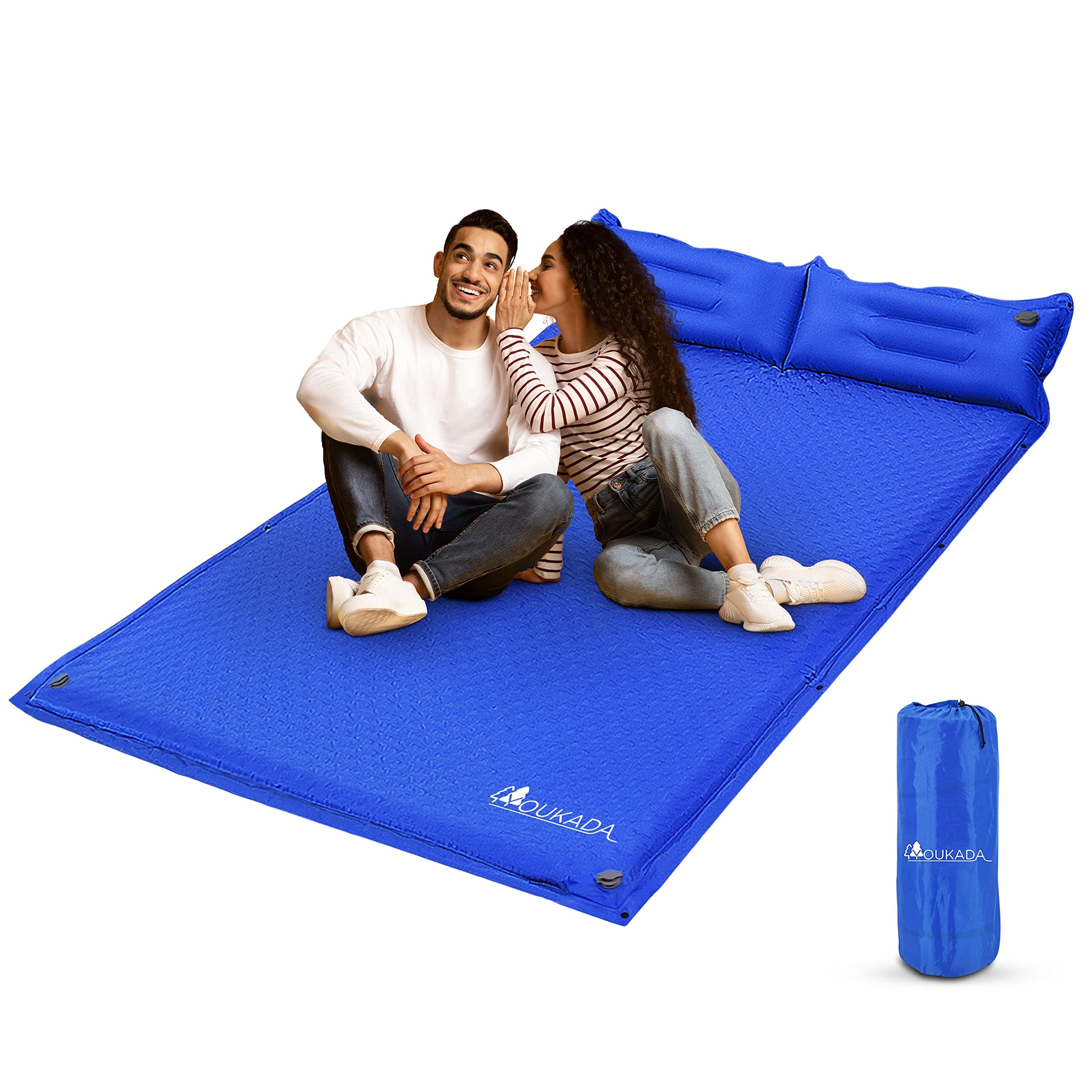 YOUKADA Sleeping-Pad Foam Self-Inflating Camping-Mat for Backpacking Sleeping, Double Sleeping Mat, Camping Gear, Blue, Large