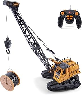 Top Race 12 Channel RC Remote Control Crane Tractor, Battery Powered Radio Control Construction Crane with Lights and Sound. Tr-114, Orangeyellow