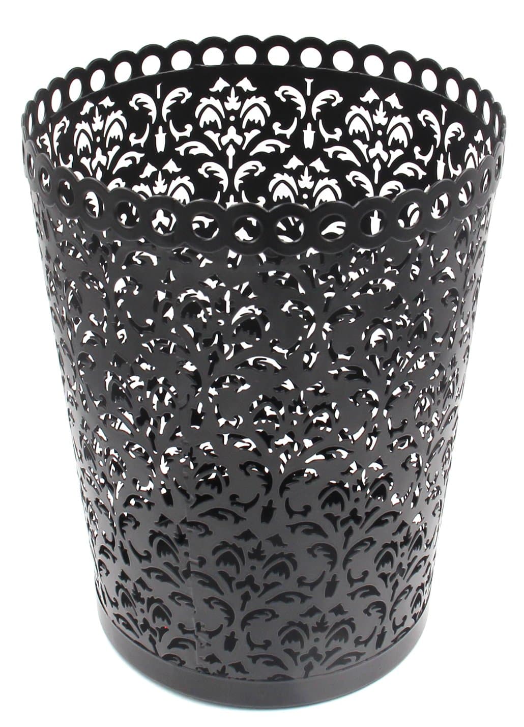 EasyPag 2 PC Office Trash Can Hollow Flower Pattern Wastebasket 7.25 x 9 x 11.75 inch, Black