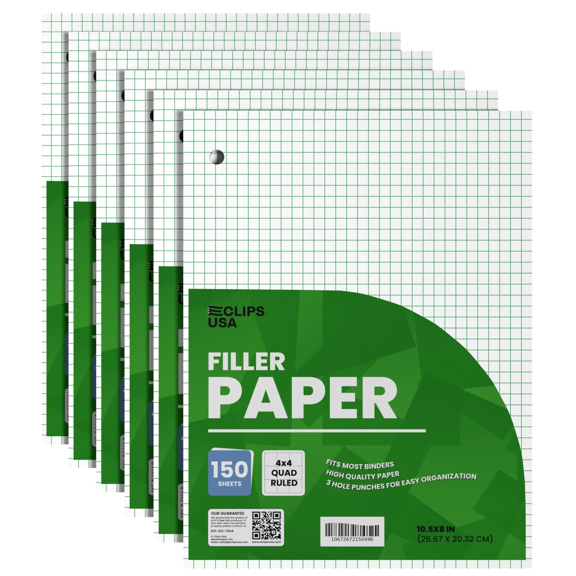 Graph Paper, Loose Leaf Graph Paper, 4 x 4 An Inch Quad Ruled Graph Paper, 10.5” x 8” Graphing Paper, 56 gsm, 150 Per Pack, 900 Sheets (6 Pack)