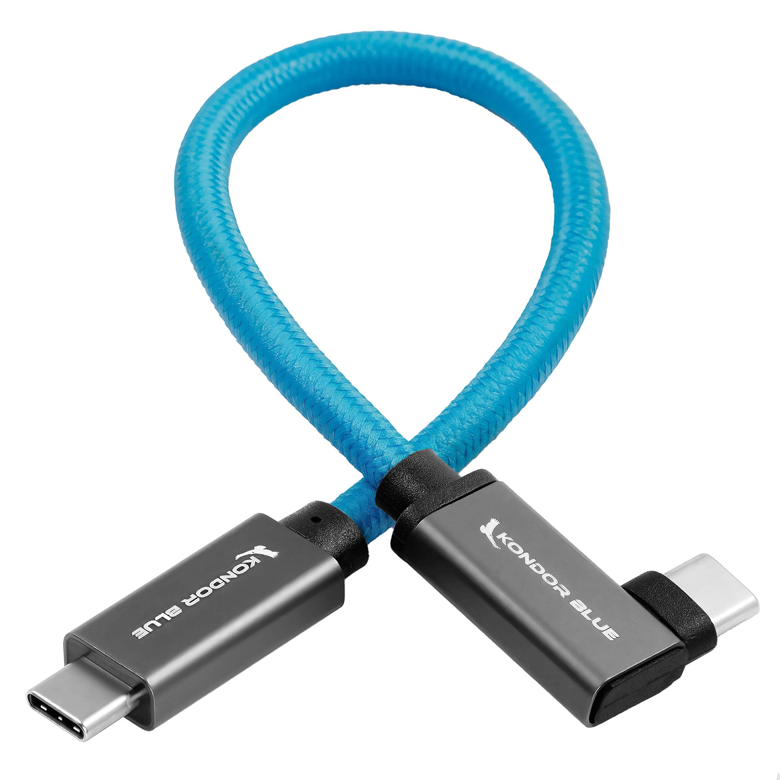 KONDOR BLUE | Right Angle 8.5" USB-C Braided Cable for 8K Data and Power Delivery | 10 Gb/s Transfer Speed, USB PD 100W Charging, & Nylon Braided with Reinforced Metal Connectors | Blue