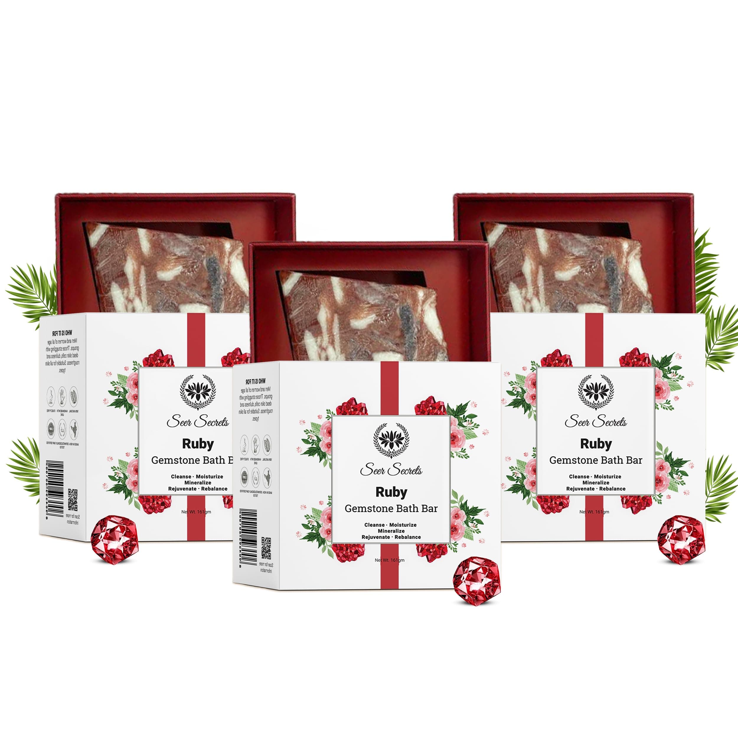 100% Natural Luxury Handmade Gemstone Ruby Bath Bar | Made with Organic Ingredients | Bath Soap Free From Paraben, Sulphate & Chemicals Pack of 3-161 * 3 gm