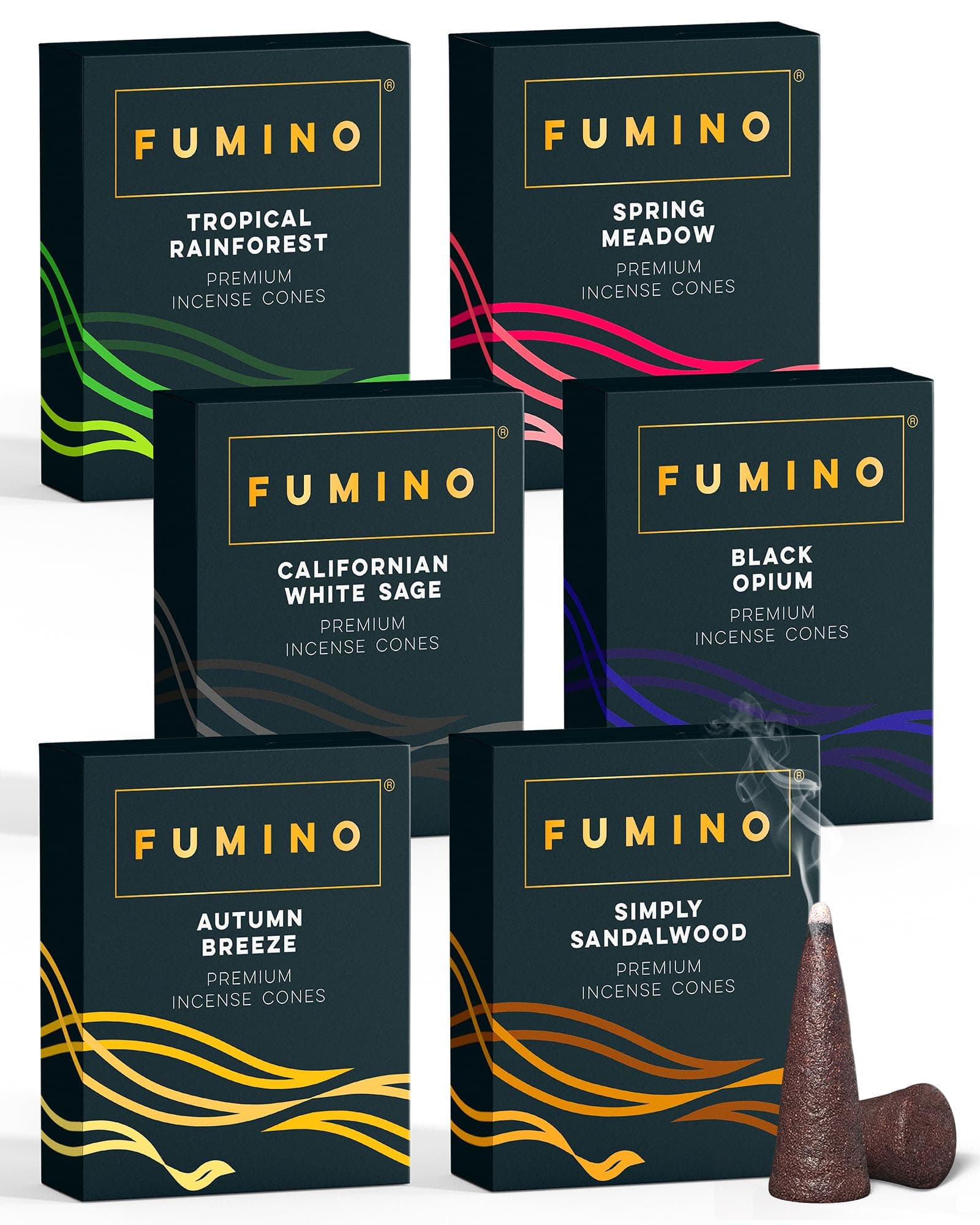 Incense Cones Fumino Fresh Multipack Essentials Bundle 6 Boxes 90 Pieces Masala Agarbatti Joss Fragrance for Relaxation and Meditation, Home and House Decor Scent