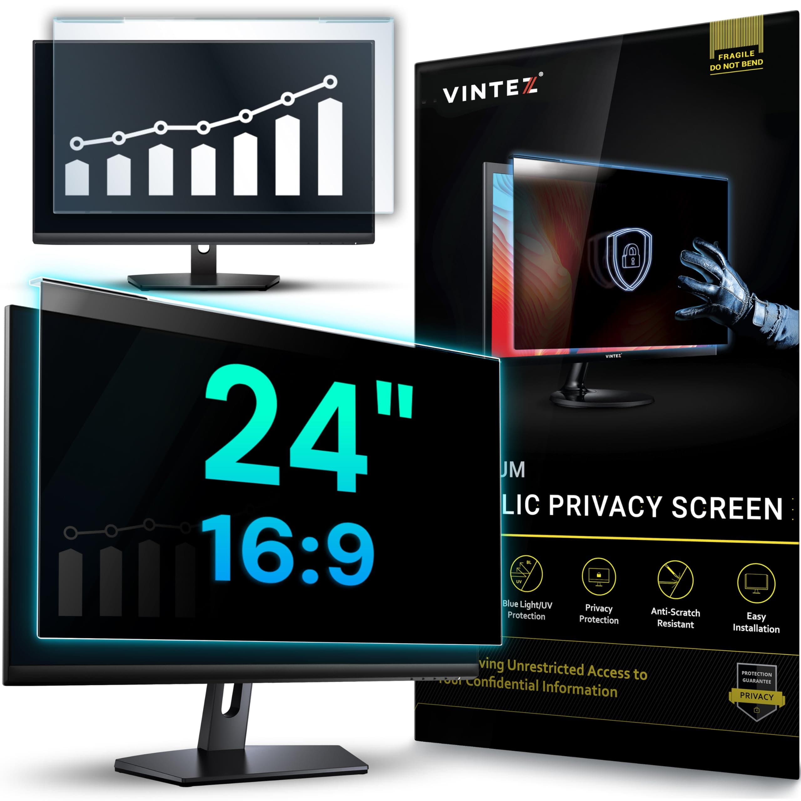 Acrylic 24 Inch Computer Privacy Screen Filter for Widescreen Computer Monitors - 21.2" x 12.6" (540 x 319mm) - Monitor Frame Hanging Type