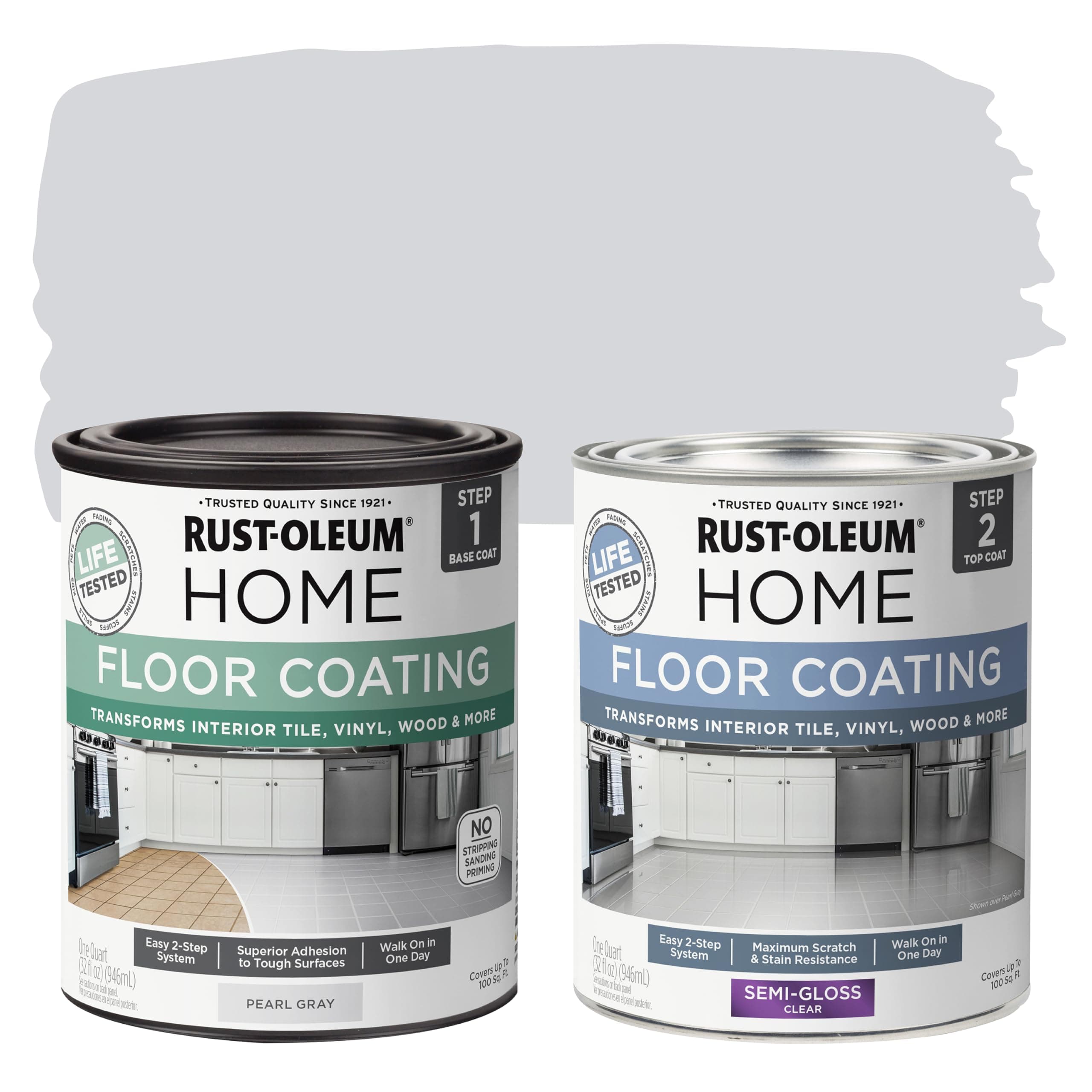 Rust-Oleum 367601 Home Interior Floor Coating Kit, Semi-Gloss Pearl Gray