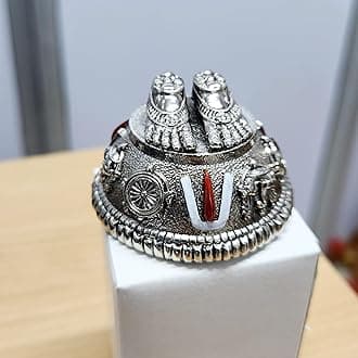 ARNAVIRA Silver Plated Antique Finish Lord Balaji Charan Paduka | Vishnu Charan Paduka for Pooja Room/Car Dashboard/Gifting (Balaji Silver Antique, Medium)