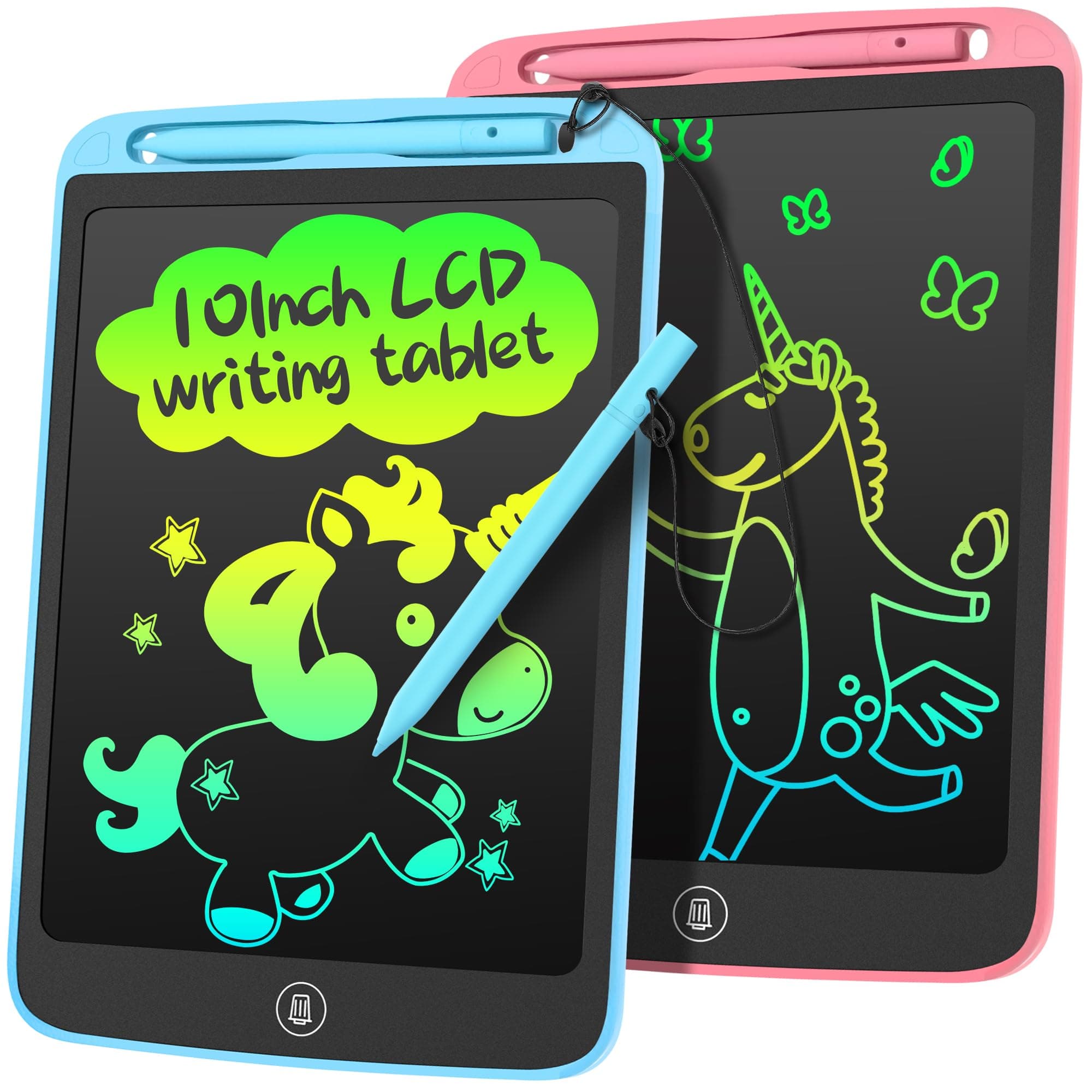 2 Pack LCD Writing Tablet 10inch - Colorful Screen Doodle Pad Drawing Board Learning Educational Toy - Gift for Kids 3-6 Years Old Girl Boy(Blue+Pink)
