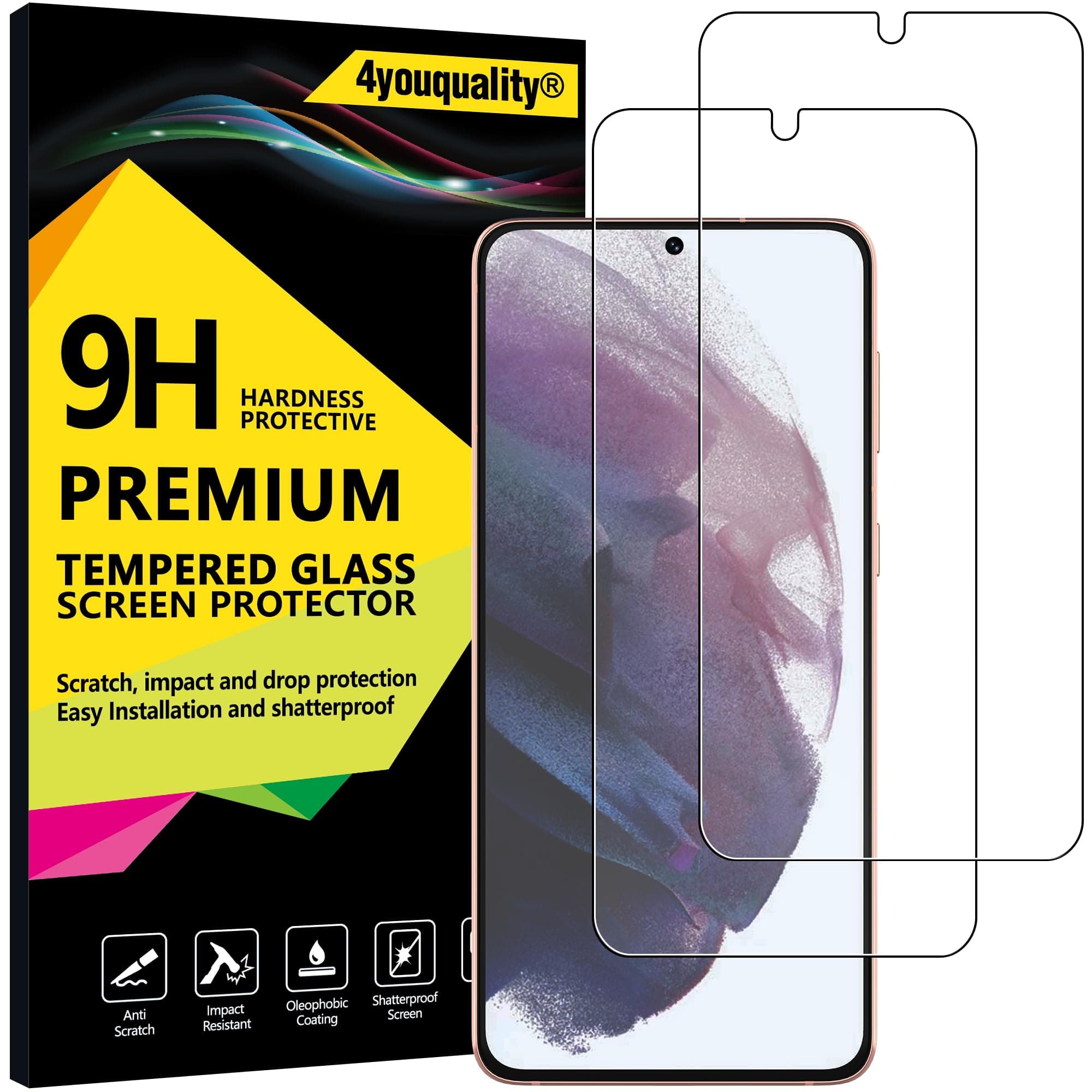 4youquality Screen Protector for Samsung Galaxy S21 Plus / S21+ (6.7-Inch), Tempered Glass Film, 2-Pack, [LifetimeSupport][Impact-Resistant][Anti-Scratch]