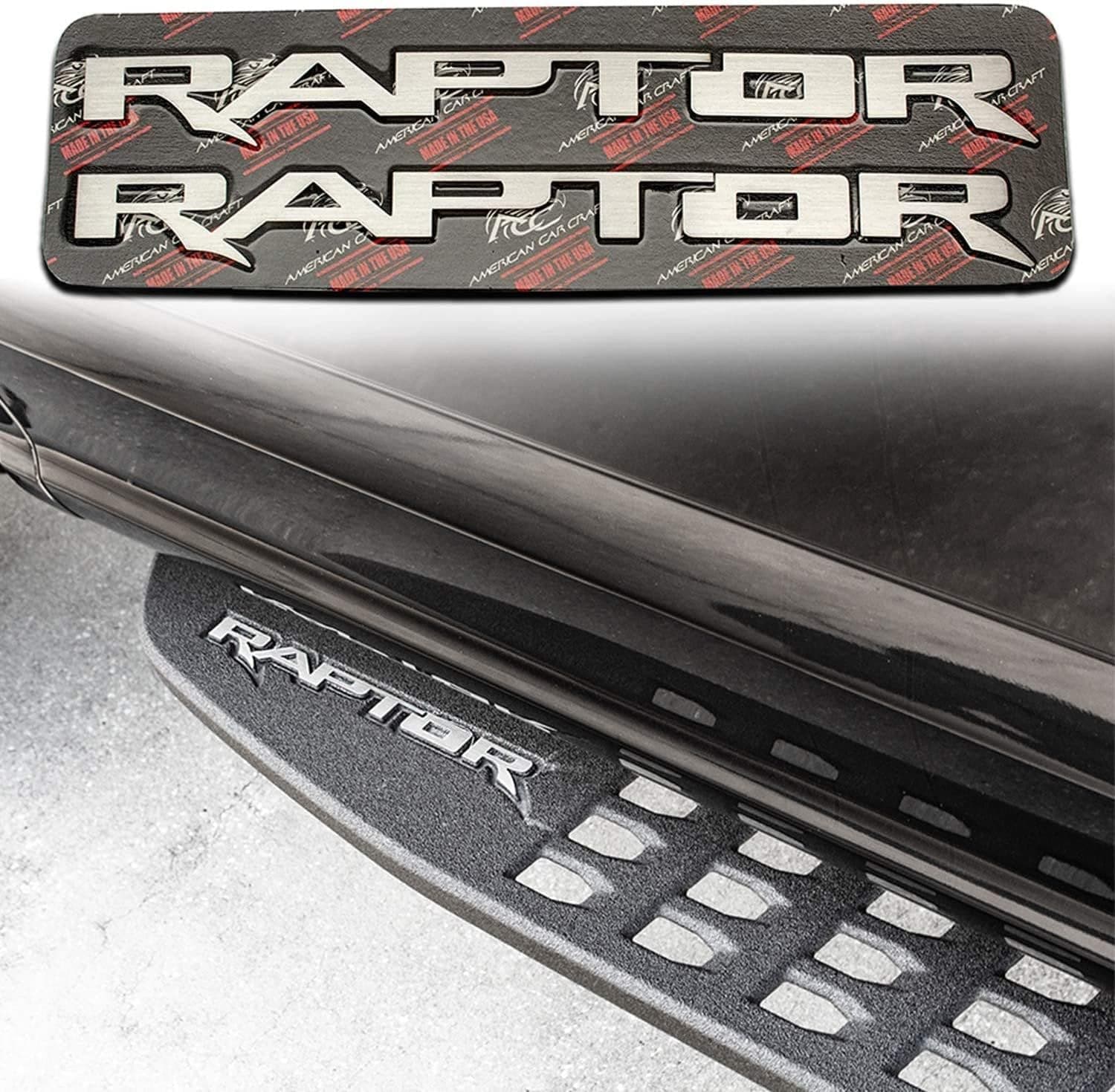 RAPTOR Running Board Emblems, Brushed Stainless Steel | fits 2017-2020 Ford Raptor