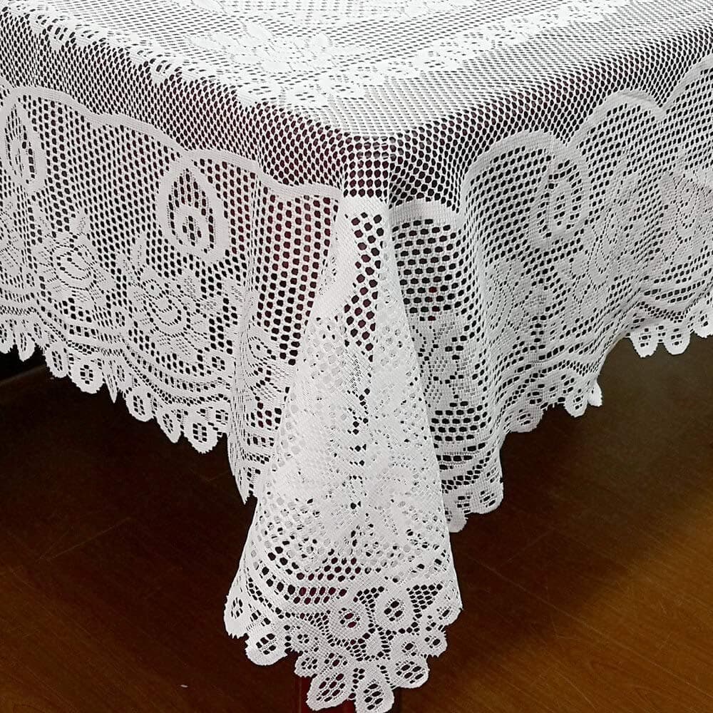 WUBODTI White Lace Rectangle Tablecloths for Dining Room Kitchen Party Wedding Dress Baby Shower-Vintage Floral Embroidered Crochet Table Covers for Rectangle Table Decor, 60" x 90"