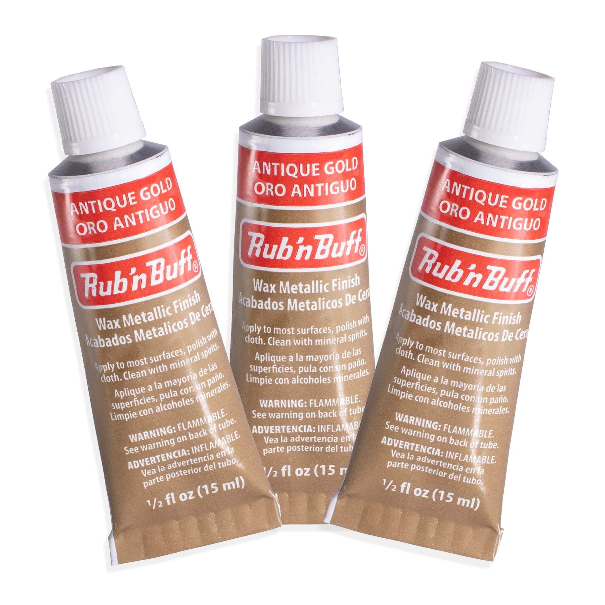 AMACO Rub n Buff Wax Metallic Finish - 3 Rub n Buff Antique Gold 15ml Tubes - Versatile Gilding Wax for Finishing Furniture Antiquing and Restoration - Rub and Buff Colors Set of Three