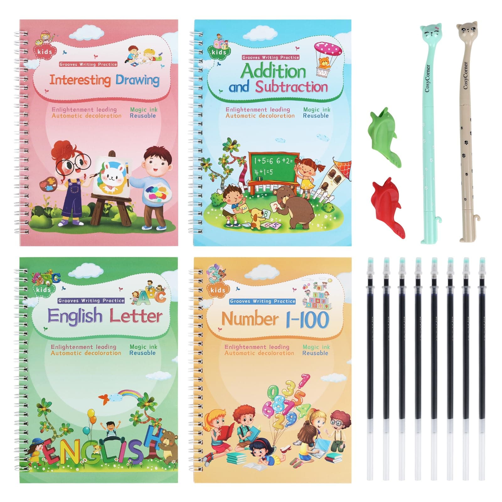 - Magical Handwriting Workbooks Handwriting Practice Copybook, Handwriting Aid Magic Pen Reusable Copybook Grooves Template Design for Children Books Suitable for Children's Learning (4)