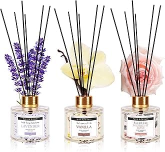 Soul & Scents Glass Lavender, Vanilla and Midnight Rose Reed Diffuser Set - 120ml with Free 6 Fiber Reed Sticks Each| Toxin Free & Stress Relief| Room Freshener for Home, & Office| Combo Pack of 3