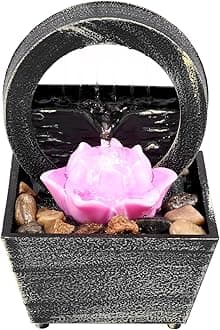 Tabletop Fountain with Light Battery/USB Operated Mini Indoor Water Fountain Feature Zen Meditation Fountain Decor Sound Relaxation Fountain Ornament for Table Office Home Bedroom (Lotus)