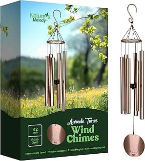Aureole Tunes Wind Chimes – Outdoor Windchime with 6 Tubes Tuned to C Pentatonic Scale, 100% Rustproof Aluminum, Powder Finish & S Hook Hanger for Sympathy, Memorial Gift or Zen Garden