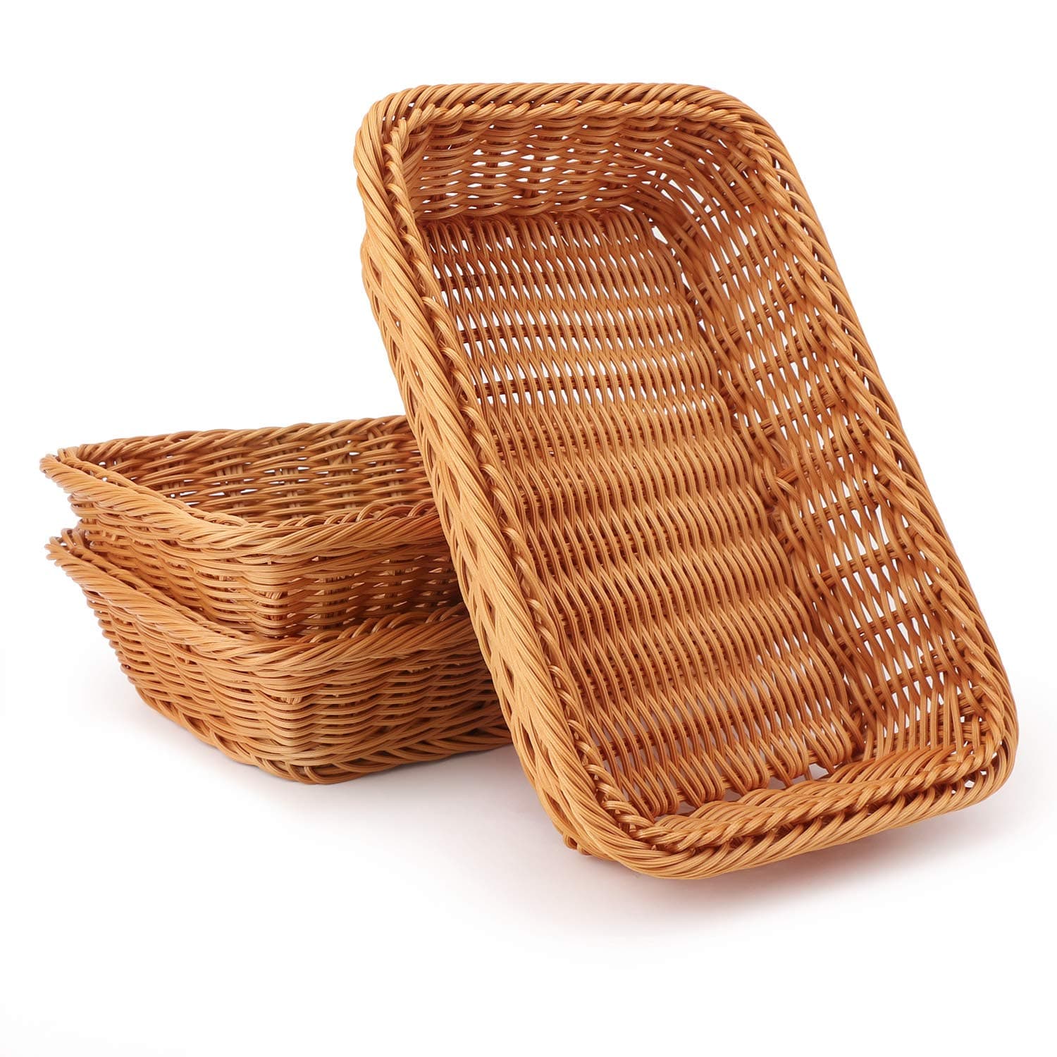 Wicker Bread Basket, Eusoar 11.8"x 7.9"x 2.4" 3pcs Tabletop Food Serving Baskets Trays, Bread Proofing Basket, Food Fruit Vegetables Sundries Storage Basket for Restaurant Bakery Family Party